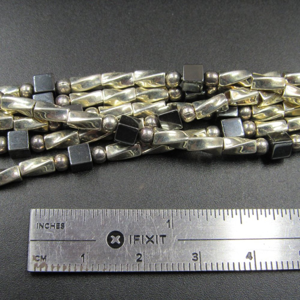 32" Sterling Silver Very Long Hematite Stone Necklace Vintage - Picture 6 of 7